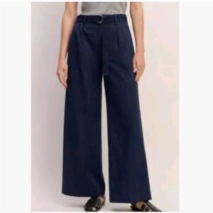 Everlane navy blue wide leg organic cotton pants high rise size 00 new